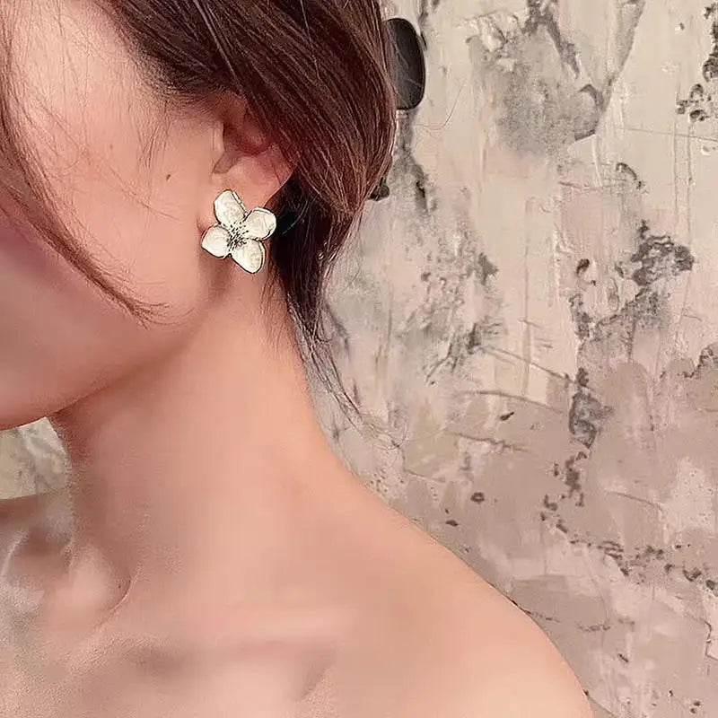 Hibiscus Flower Dropped Glaze Stud Earrings — French Vintage 2024 Fashion Jewelry for Women & Girls, Romantic Wedding Gift