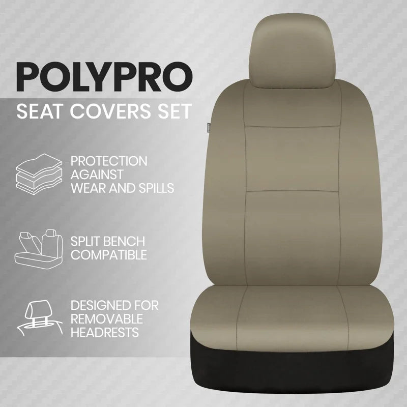 Universal Beige Car Seat Covers Full Set - Easy-Install Front and Rear Split Bench Seat Protectors for Cars, Trucks, SUVs, and Vans