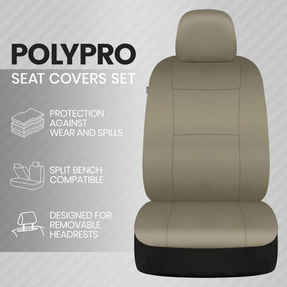 Universal Beige Car Seat Covers Full Set - Easy-Install Front and Rear Split Bench Seat Protectors for Cars, Trucks, SUVs, and Vans