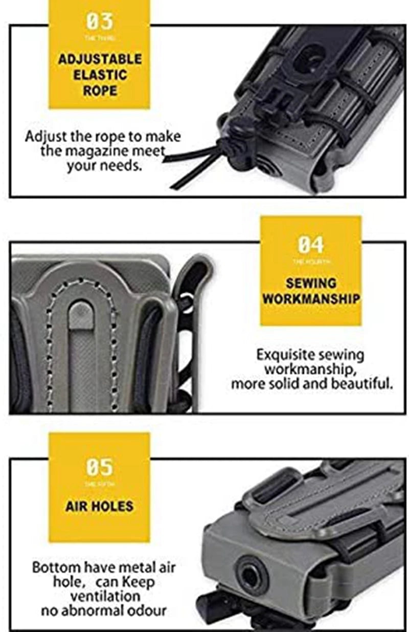 Tactical 9mm Single Magazine Pouch – MOLLE Clip, Quick Release FastMag Holder for P226, Glock 17/19, Beretta M9/PX4, Hunting Gear