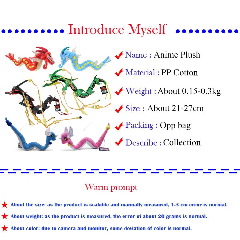 Hot Sale Pokémon Plush Toys – Mega Rayquaza, Gyarados, Dragonair, Mimikyu, Lucario, Horsea, Charizard Soft Stuffed Peluche for Kids Xmas Gift