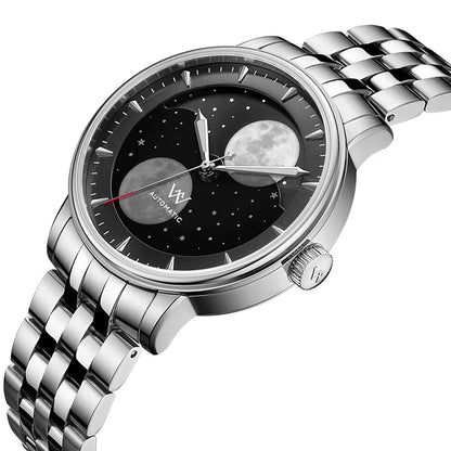 WM Welly Merck Automatic Mechanical Men's Watch — Lunar Moon Phase, Sapphire, Waterproof, Luminous Twin Moons WM142