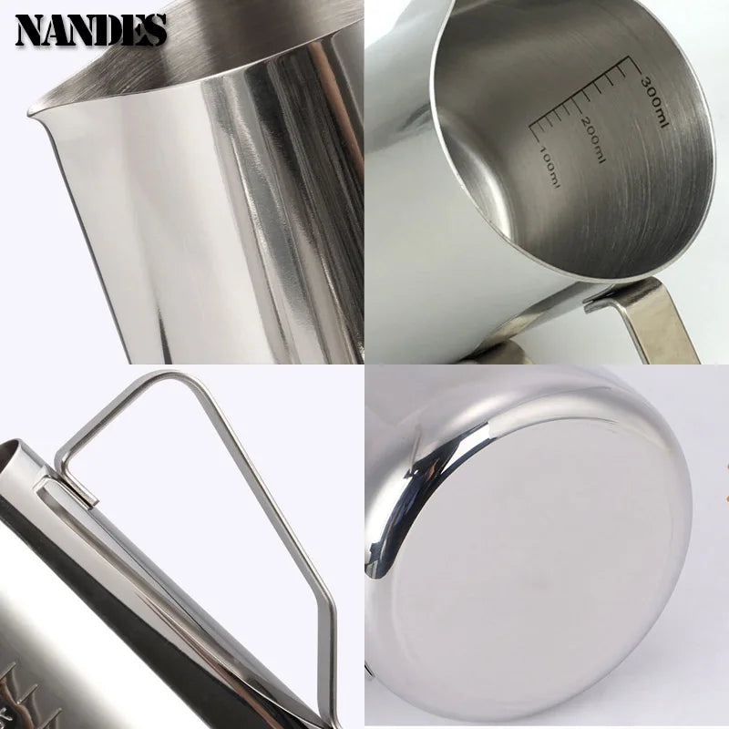 Stainless Steel Milk Frother Jug — Latte Pitcher with Measurement for Coffee & Espresso Barista Tools