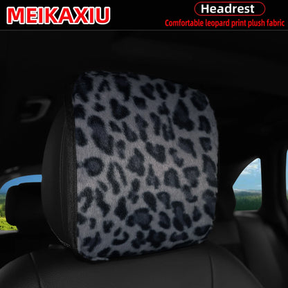 Leopard Print Faux Fur Car Headrest Cover - Soft Decorative Pillowcase for Stylish Interior Comfort