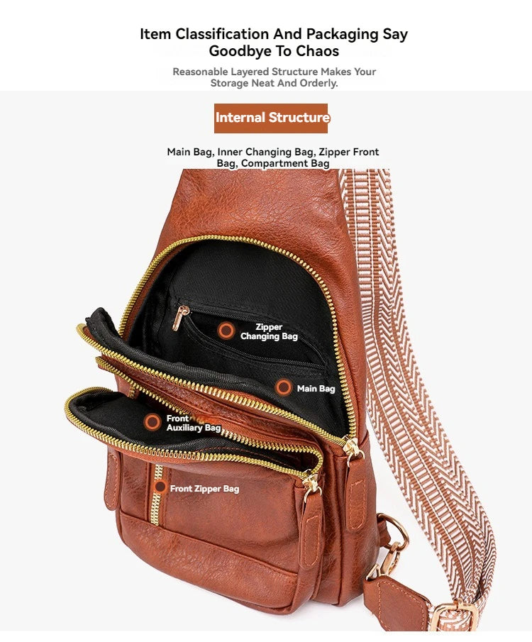 PU Women’s Chest Bag – Single Shoulder Crossbody Backpack with Large Capacity for Girls