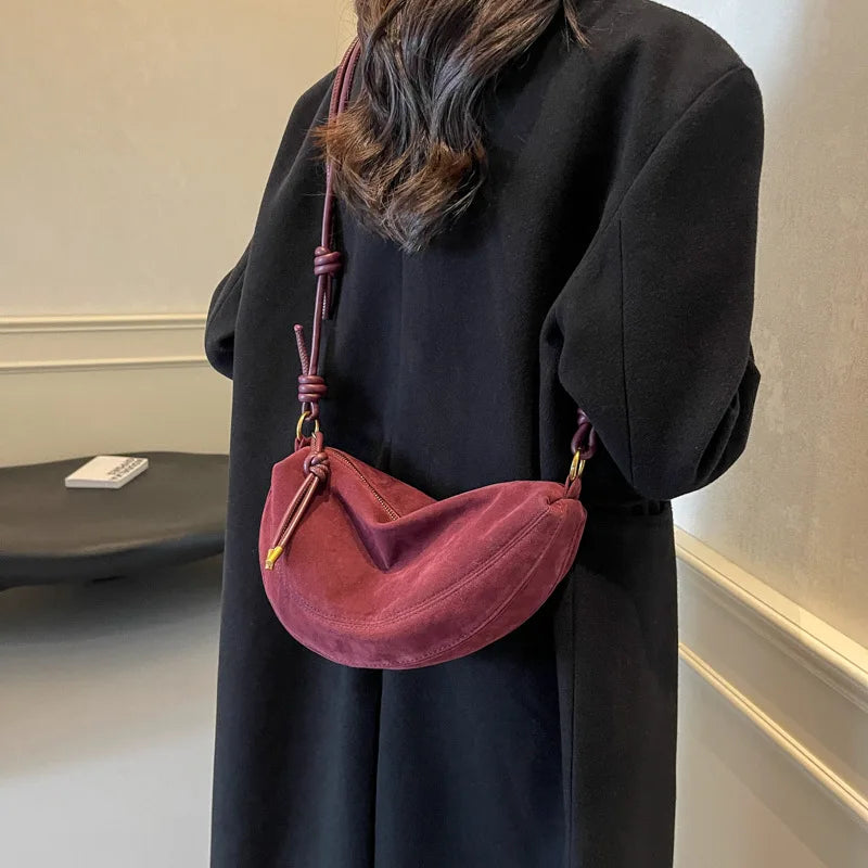 Faux Suede Women’s Shoulder Bag 2025 – Trendy Crossbody Underarm Dumpling Bag, Soft Suede Style Fashion Handbag