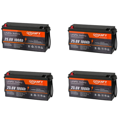 Qidianfy 25.6V 100Ah/200Ah LiFePO4 Battery - 100A Built-In BMS Deep Cycle Power for RV, Solar, Marine & Off-Grid Backup