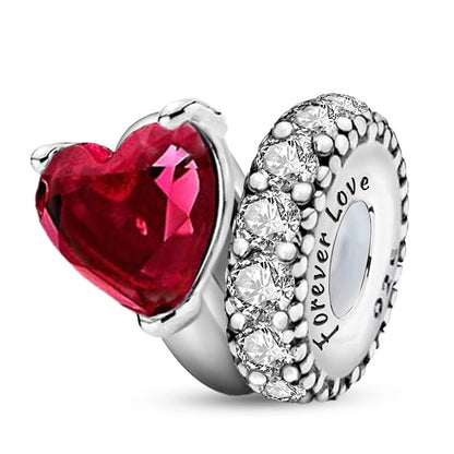 925 Sterling Silver Pink Heart Charm - Zircon Love Pendant Bead for DIY Bracelets, Bangles & Women’s Jewelry