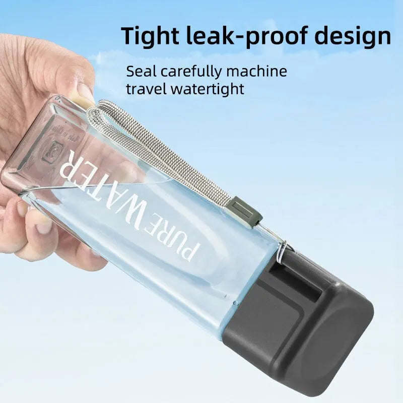 480ml Clear Square Drinking Glass: Portable Mate Plastic Water Bottle with Milk Cable for Outdoor Sports - 1 Piece
