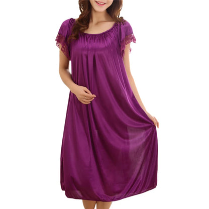 Women’s Lace Patchwork Nightgown – Long Sleepwear Dress for Casual Homewear