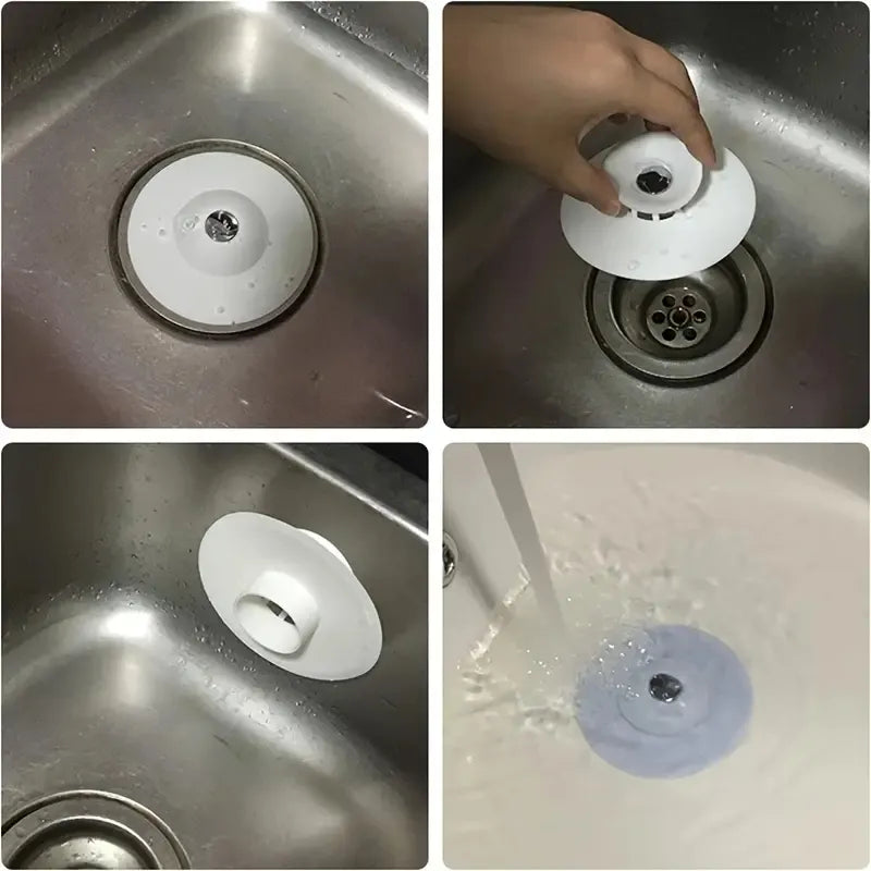 1pc Push-type Floor Drain & Sink Stopper for a Clog-Free, Hair-Free Bathroom Experience!