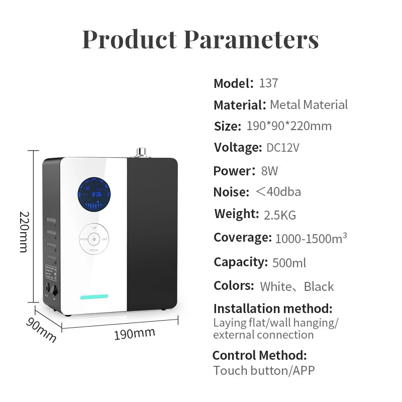 500m³ WiFi Perfume Diffuser – Electric Air Freshener & Environmental Fragrance Purifier, 200ML Capacity, Smart Home HVAC Metal Body