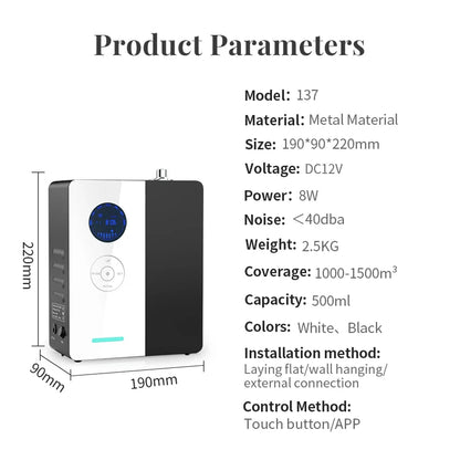 500m³ WiFi Perfume Diffuser – Electric Air Freshener & Environmental Fragrance Purifier, 200ML Capacity, Smart Home HVAC Metal Body