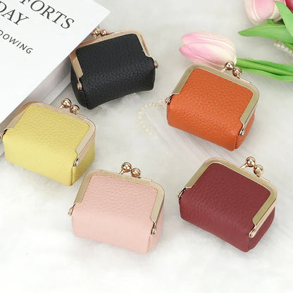 URBAN MASTER Genuine Leather Mini Coin Purse – Solid Color Kiss Lock Change Pouch, Casual Small Wallet for Women