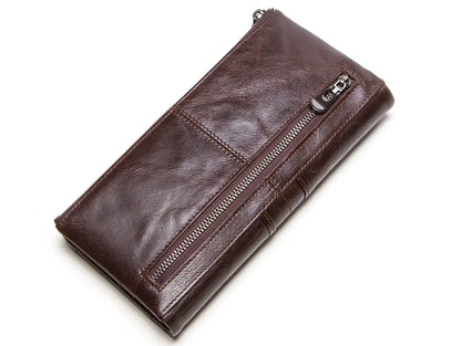 CONTACT'S Men’s Genuine Leather Clutch Wallet – Long Vintage Wallet with Card Holder, Zipper Coin Purse & Money Bag