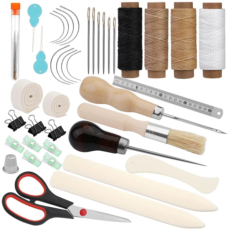 KRABALL Hand Bookbinding Tools Kit — 33/41/49pcs DIY Craft Supplies with Paper Awl, Steel Curved Needles, Ruler & Wax Thread