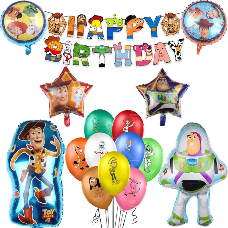 Disney Toy Story Buzz Lightyear Birthday Party Decoration Set – Foil & Latex Balloons, Happy Birthday Banner & Cake Topper for Kids Boys Hero Theme Party