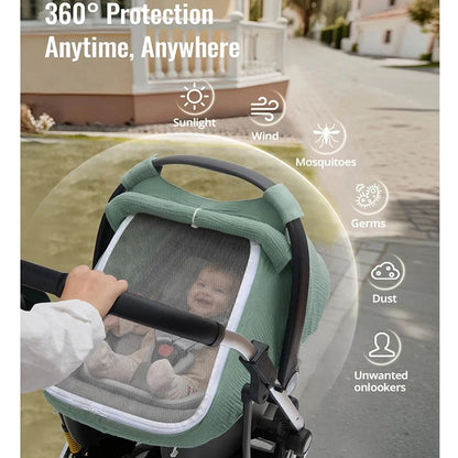 Baby Car Seat Cover – Breathable Muslin Cotton Canopy with Mesh Window, Infant Stroller Sun Shade & Carrier Protection Cover