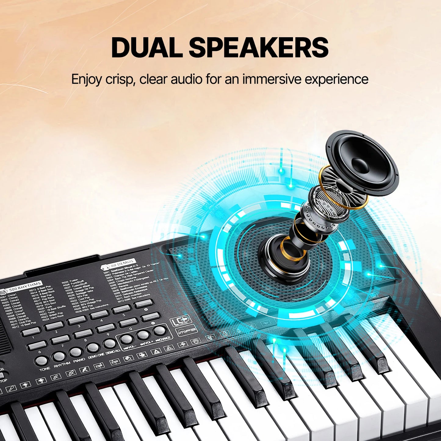 61 Key Digital Piano Keyboard - Portable Electric Piano with Multiple Tones & Rhythms for Beginners