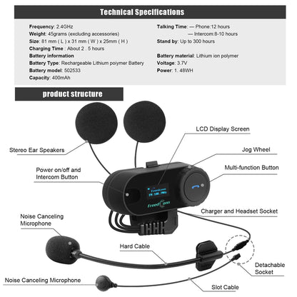 Freedconn T Com SC Bluetooth Motorcycle Intercom – Helmet Headset, Wireless Communication, BT 5.0, Music Share, 6 Riders, FM