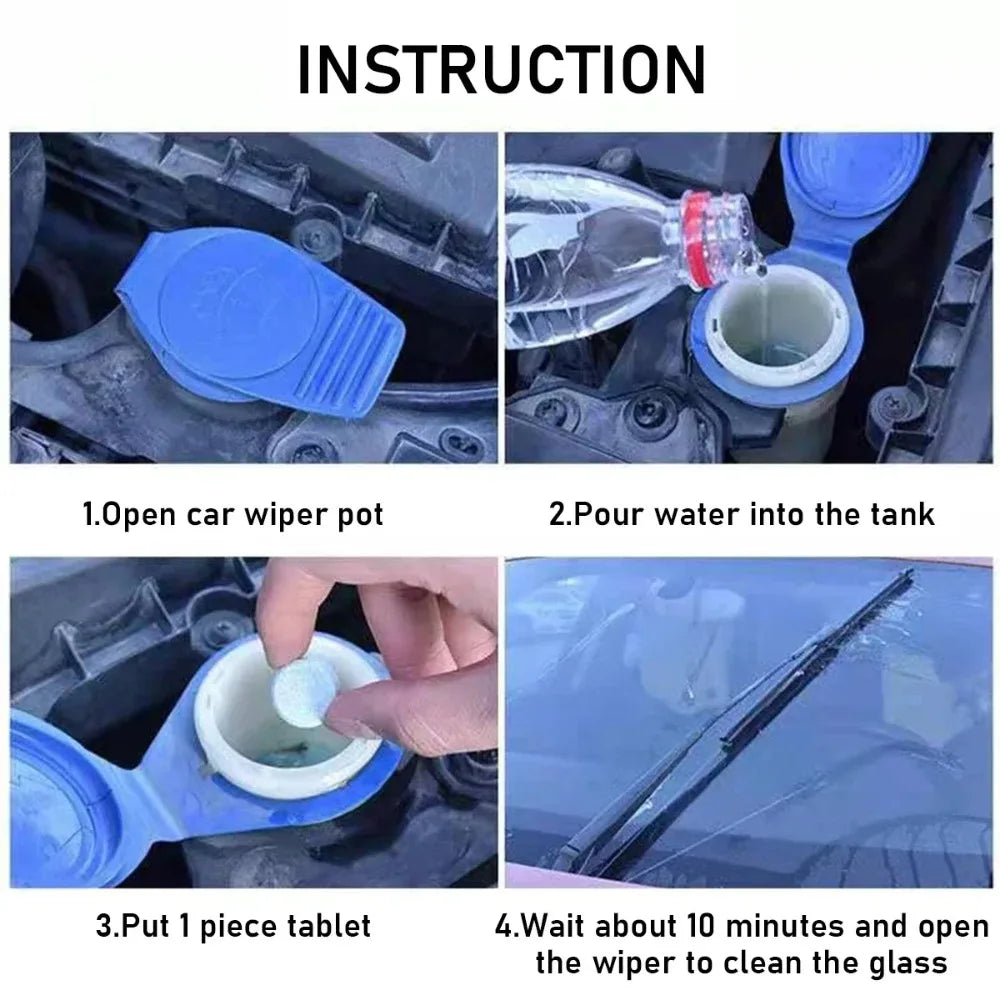 Car Windshield Glass Washer Tablets | Concentrated Effervescent Fluid for Car Wipers & Window Cleaning