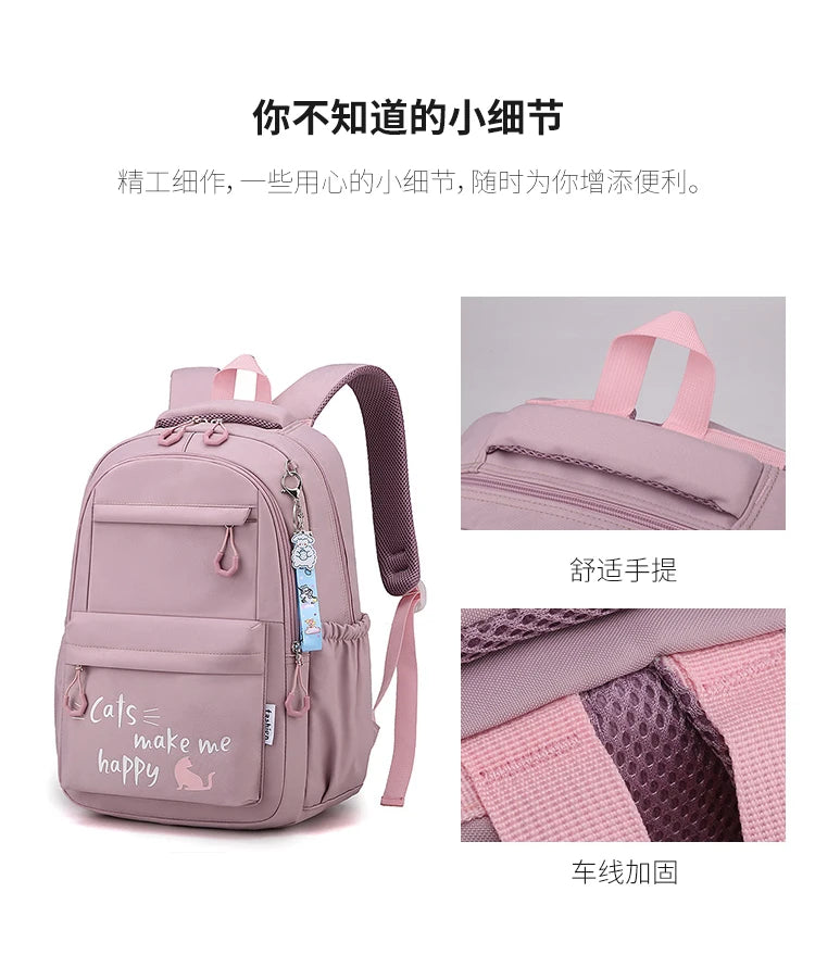 Teen Girls School Backpack | Pink Waterproof Bag for Primary & Middle School Students