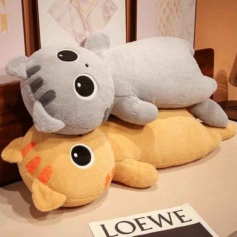 Kawaii Siamese Cat Plush Toy – Long Oblong Orange & Black Kitten Nap Pillow for Kids, Bed Decor & Hug Cushion