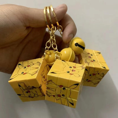 Pokémon Pikachu Mini Rubik's Cube Keychain — Cute Cartoon Puzzle Pendant for School Bags, Kids’ Toys & Kawaii Accessories