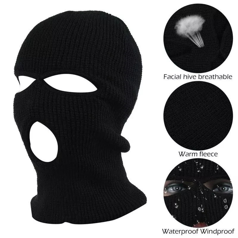 Motorcycle Windproof Full Face Knit Hat - Custom Ski Mask for Men, Warm Wool Balaclava with 3 Holes, Embroidered Winter Ski Mask