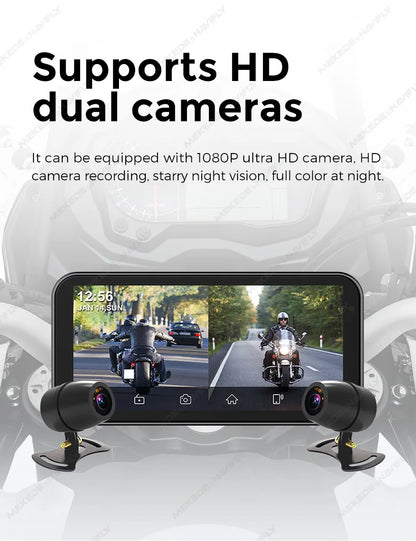 Portable 6.25-Inch Motorcycle GPS Navigation with Wireless CarPlay & Android Auto – IP67 Waterproof, DVR Drive Recorder, WIFI Moto Monitor
