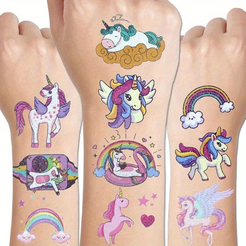 14-Sheet Glitter Unicorn Temporary Tattoos - Colorful Kids' Body Art & Decorative Stickers