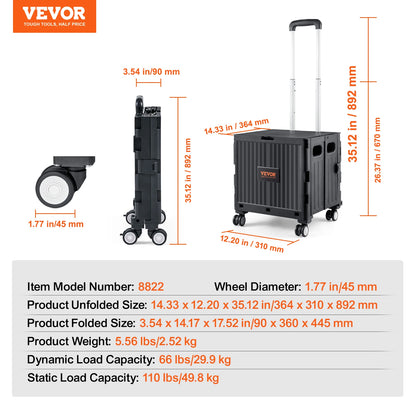 VEVOR Foldable Utility Cart – Portable Handcart with Telescoping Handle & Wheels for Shopping, Travel, Office, and Garden Use