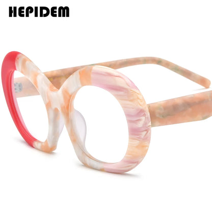 FONEX HEPIDEM Acetate Eyeglass Frames - Retro Round Vintage Eyewear for Men & Women