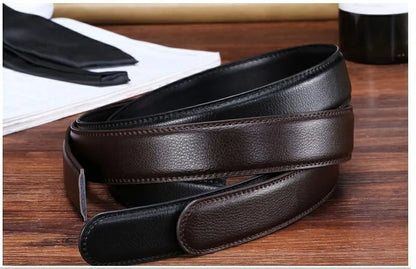 Men's Ratchet Leather Belt – Adjustable Strap with Free Buckle Replacement for Cowboy Style