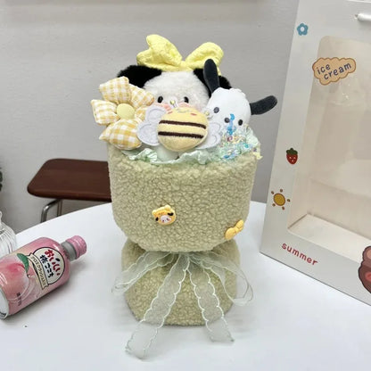 Sanrio Hello Kitty & Friends Plush Dolls Bouquet - Cinnamoroll, Kuromi, My Melody, Cute Cartoon Toys for Flower Girls & Kids - Perfect Holiday Gifts