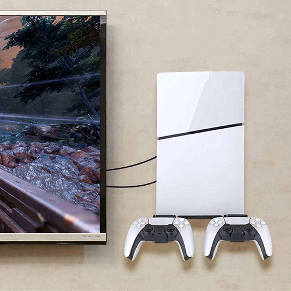 Wall Mount Bracket Display Stand for PS5 Slim - Controller Holder and Wall Hanging Stand for Digital and Disc Editions