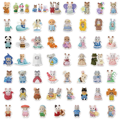 55/110/165PCS Cute Cartoon Sticker Set - Calico Critters Style Notebook, Skateboard & Luggage Decorations