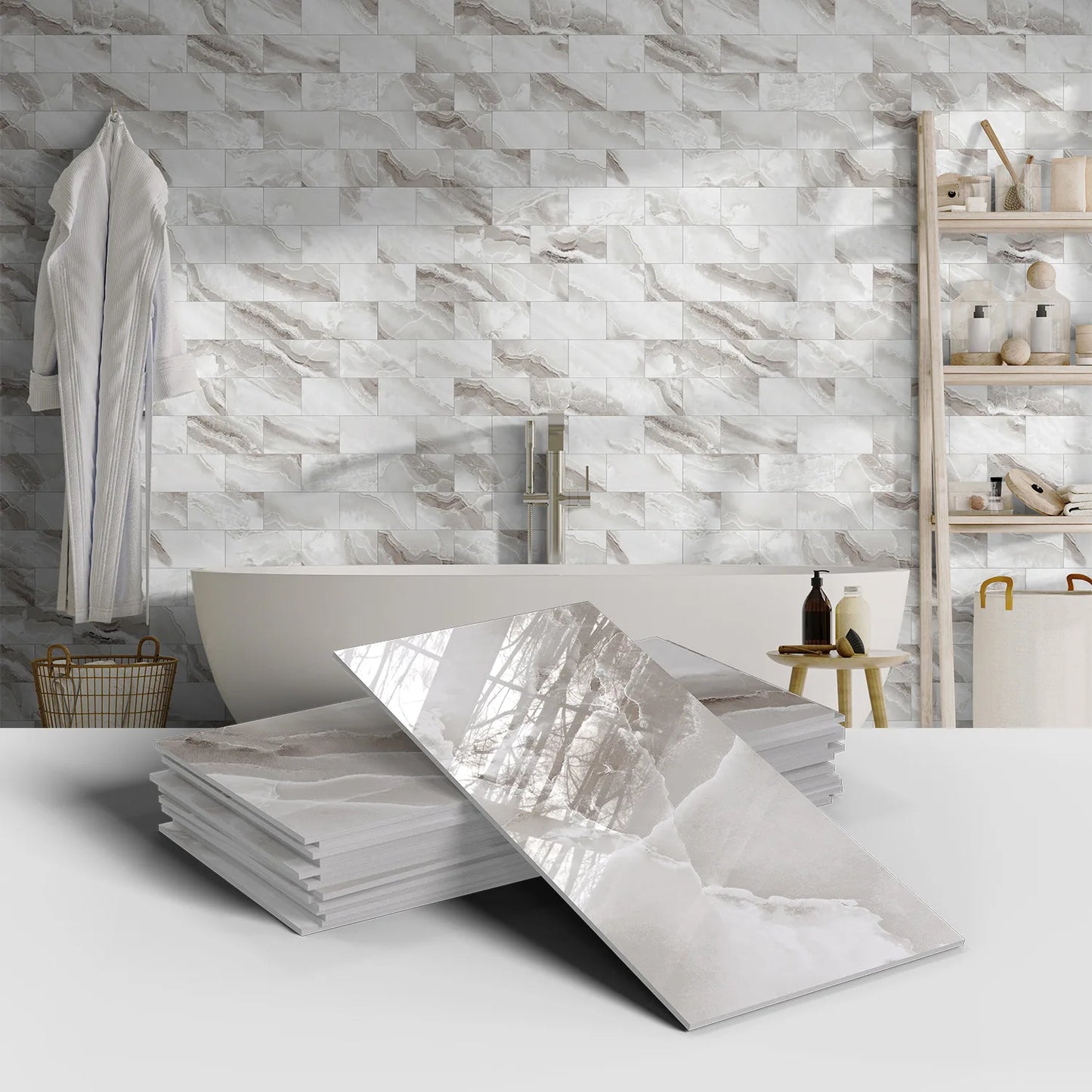 16PCS Marble Pattern Wall Stickers - Waterproof Oil-Proof PET Foam Kitchen Backsplash & Decorative Wallpaper Panels