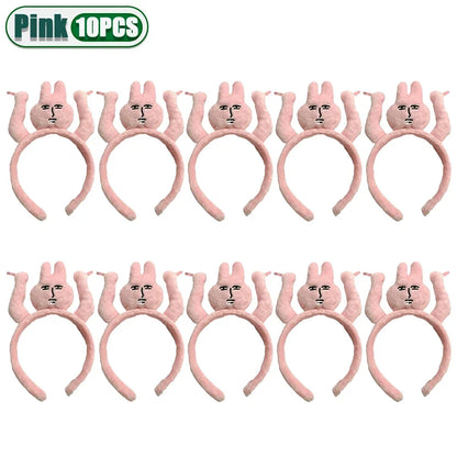 1–20PCS Pink Bunny Plush Headbands – Cute Fun Hair Bands for Bangs, Photos & Costume Decoration