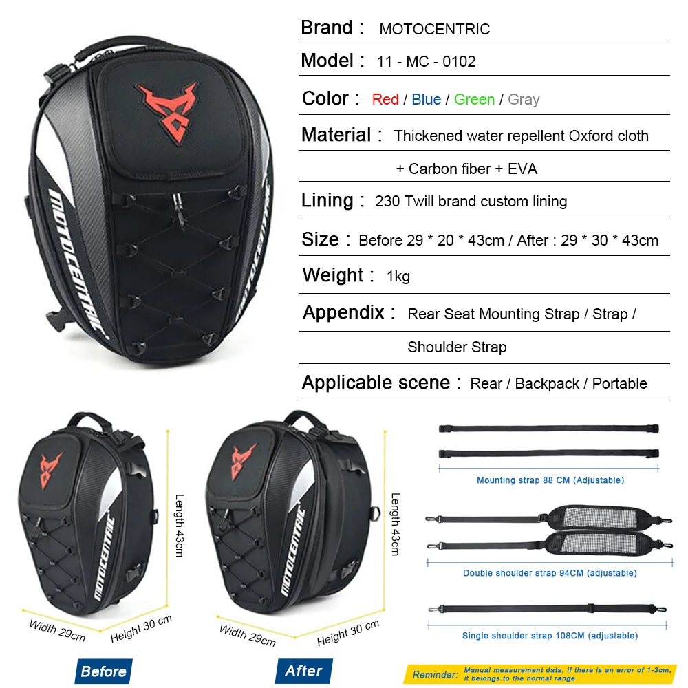 Waterproof Motorcycle Saddle Bag - Reflective, Multi-functional Motorcycle Backpack, High-Capacity Tail Bag Luggage