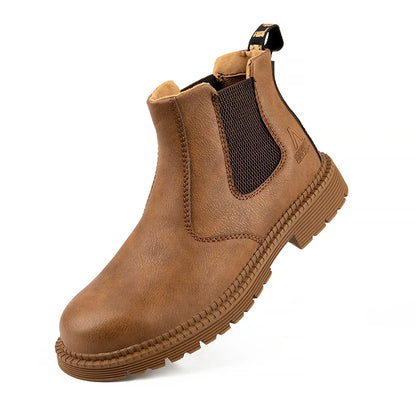 Waterproof Safety Work Shoes for Men – Steel Toe Leather Boots, Indestructible Construction Footwear in Brown
