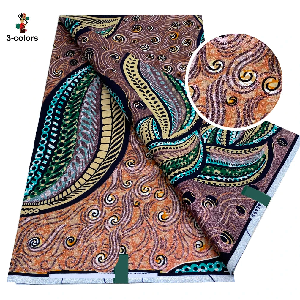100% Cotton African Wax Print Fabric - Soft Golden Ankara Pagne for Nigerian Fashion & Traditional Wear