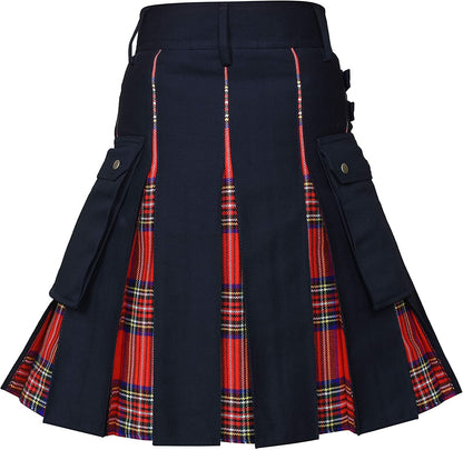 Men's Utility Kilt – 100% Cotton Jeans Hybrid with Modern Box Pleated Tartan, Traditional Design