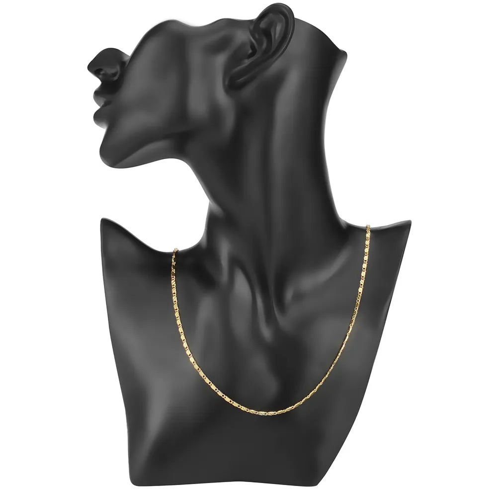 18K Gold Color Flat Chain Necklace for Men & Women – 2mm Charm, 40-75cm Luxury Jewelry for Party & Wedding