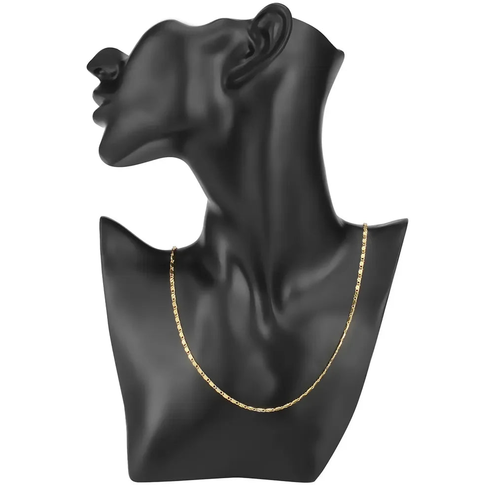 18K Gold Color Flat Chain Necklace for Men & Women – 2mm Charm, 40-75cm Luxury Jewelry for Party & Wedding