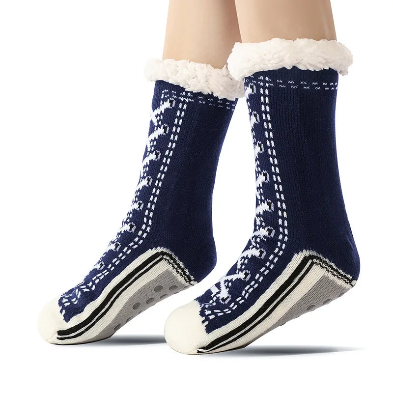 Fuzzy Plush Winter Socks - Warm Non-Slip Snowflake Slipper Socks for Women, Home & Sleeping