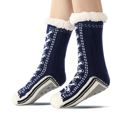 Fuzzy Plush Winter Socks - Warm Non-Slip Snowflake Slipper Socks for Women, Home & Sleeping