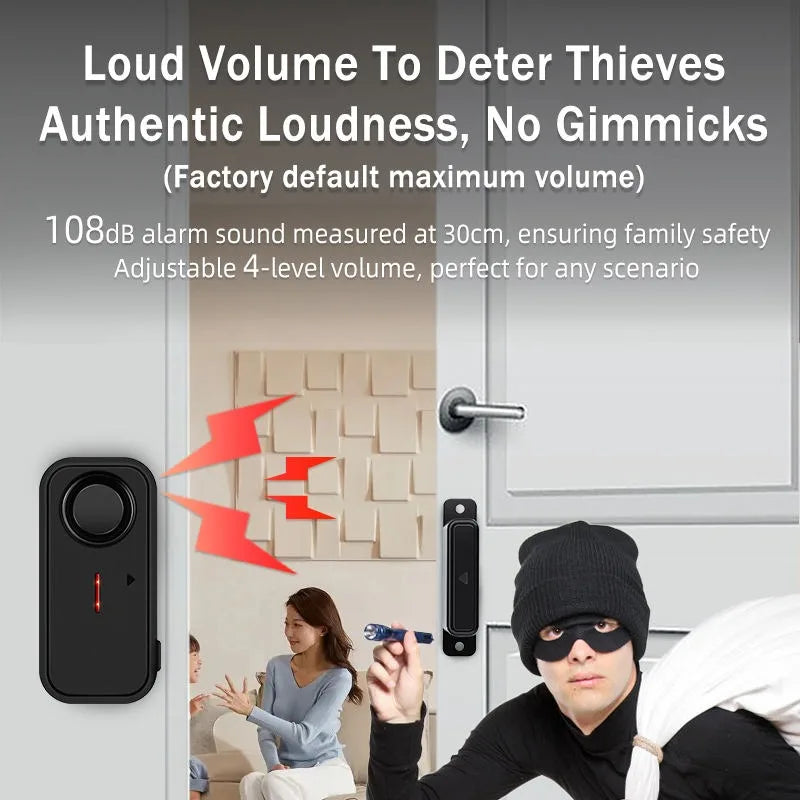 108dB Anti-Theft Door & Window Alarm Sensor – Magnetic Burglar Alert Security System for Home & Office Protection, Window Monitor Doorbell Alarm