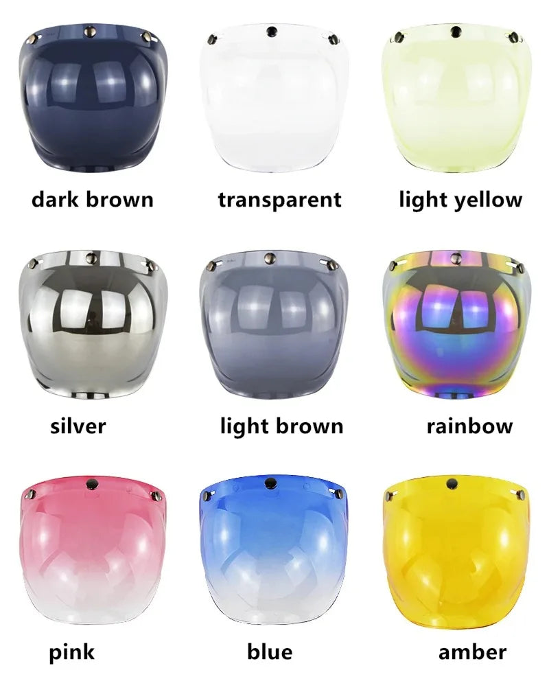 Open Face 3/4 Motorcycle Helmet Visor — Flip-Up Bubble PC Lens Windshield Shield for Casco Moto
