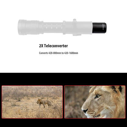 Lightdow 2x Teleconverter Lens - Magnification Converter for 420-800mm, 500mm, 800mm, 900mm, 650-1300mm T-Mount Telephoto Mirror Lenses